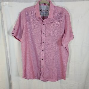 Robert Graham Linen Cotton Blend Short Sleeve Button Front Shirt Size Large Pink